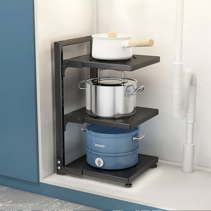 Multi-Tier Height-Adjustable Kitchen Pan Organizer Rack