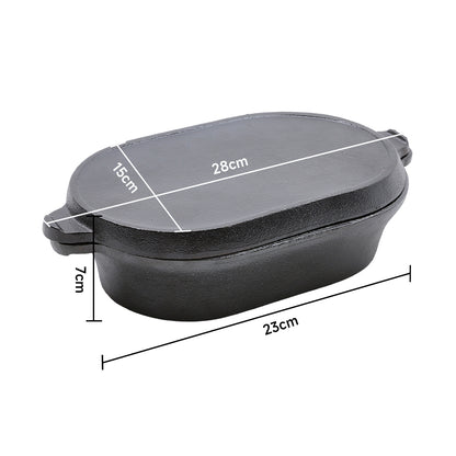 Black Oval Cast Iron Frying and Stewing Pot