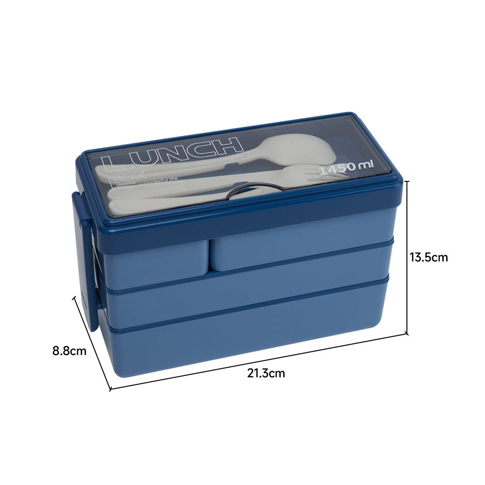 3-Layer Bento-Style Plastic Lunch Box with Cutlery