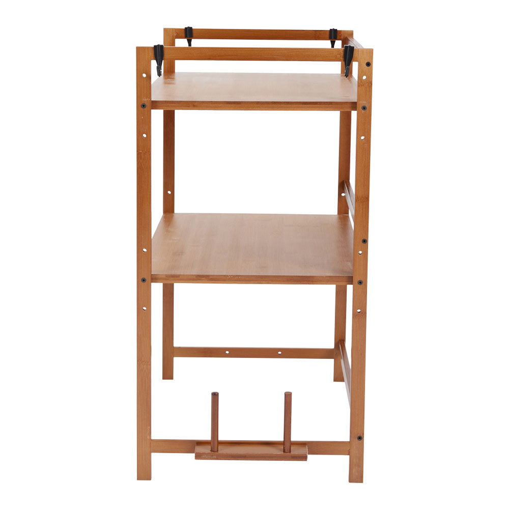 Wooden Brown Spice Rack Organizer with Hooks