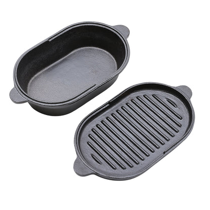 Black Oval Cast Iron Frying and Stewing Pot
