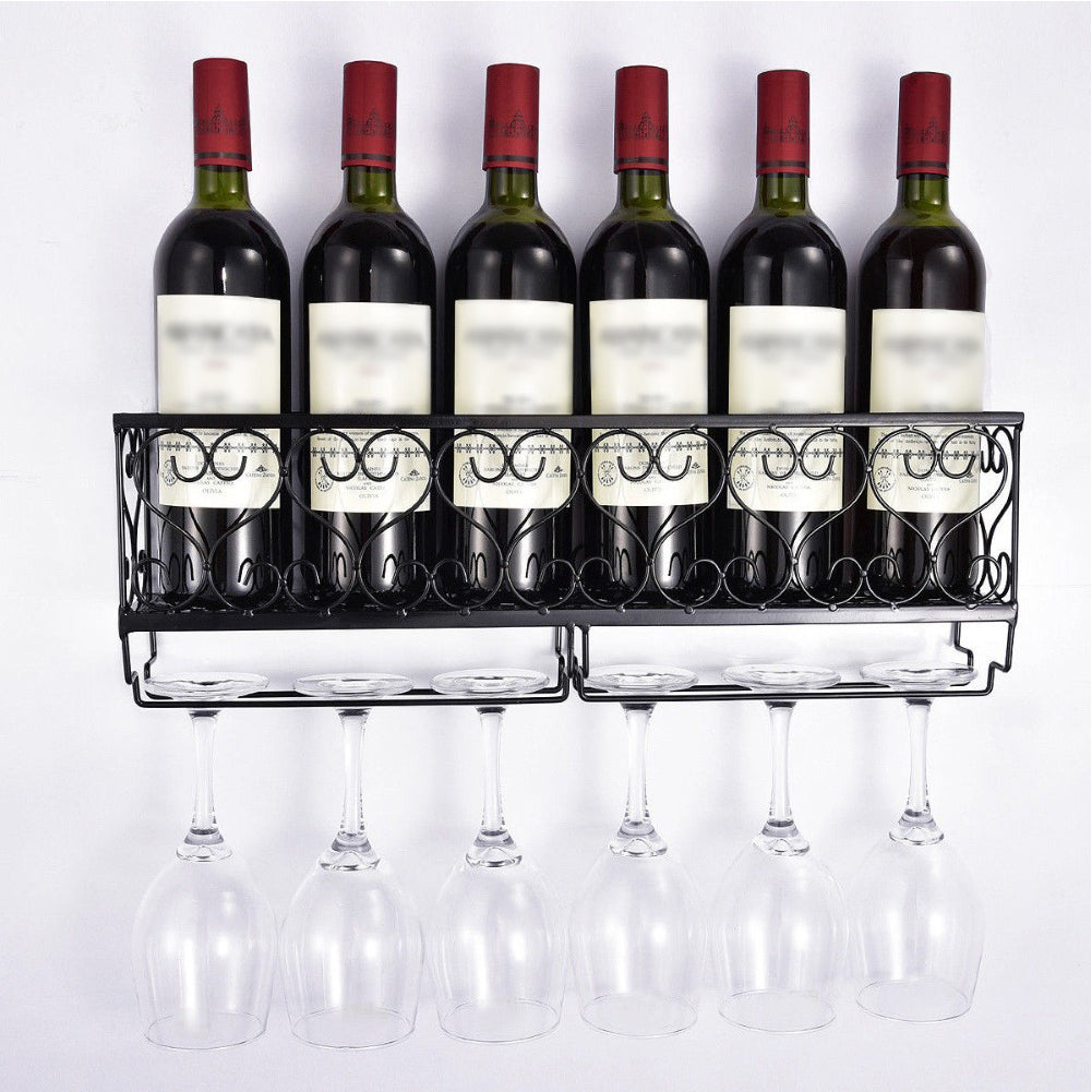 Elegant Wall-Mounted Wine Glass Rack for Upside Down Goblet and Bottle Storage