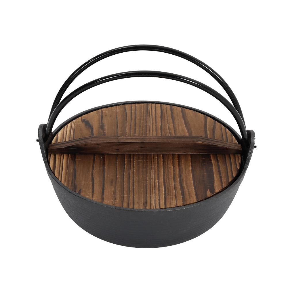 29cm Cast Iron Pot with Wooden Lid for Campfire Cooking