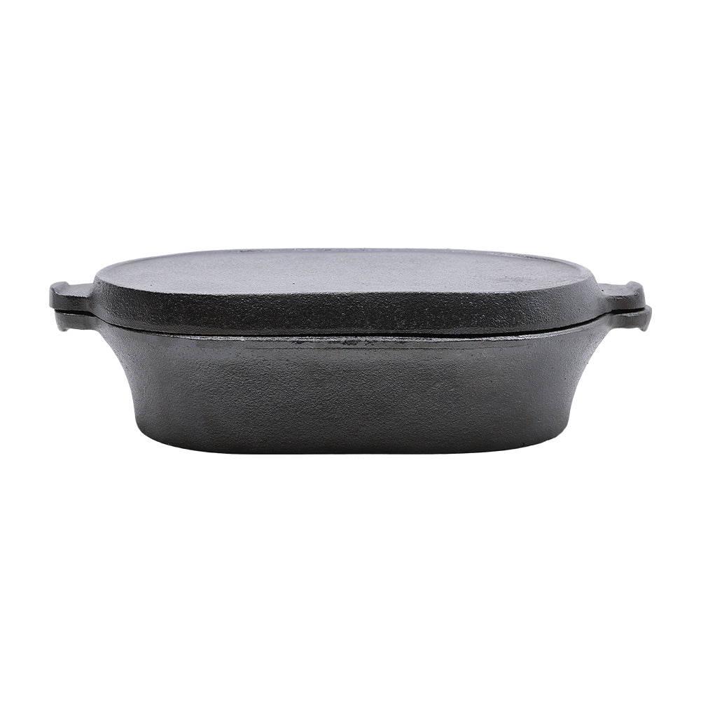 Black Oval Cast Iron Frying and Stewing Pot