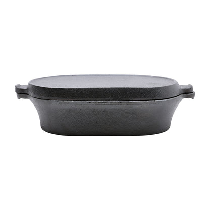 Black Oval Cast Iron Frying and Stewing Pot