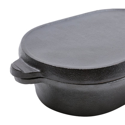 Black Oval Cast Iron Frying and Stewing Pot